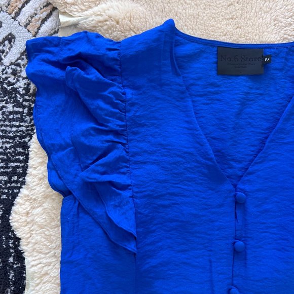 No. 6 Store Blue Double Ruffle Sleeve Button Down Blouse No 6 - Picture 3 of 5